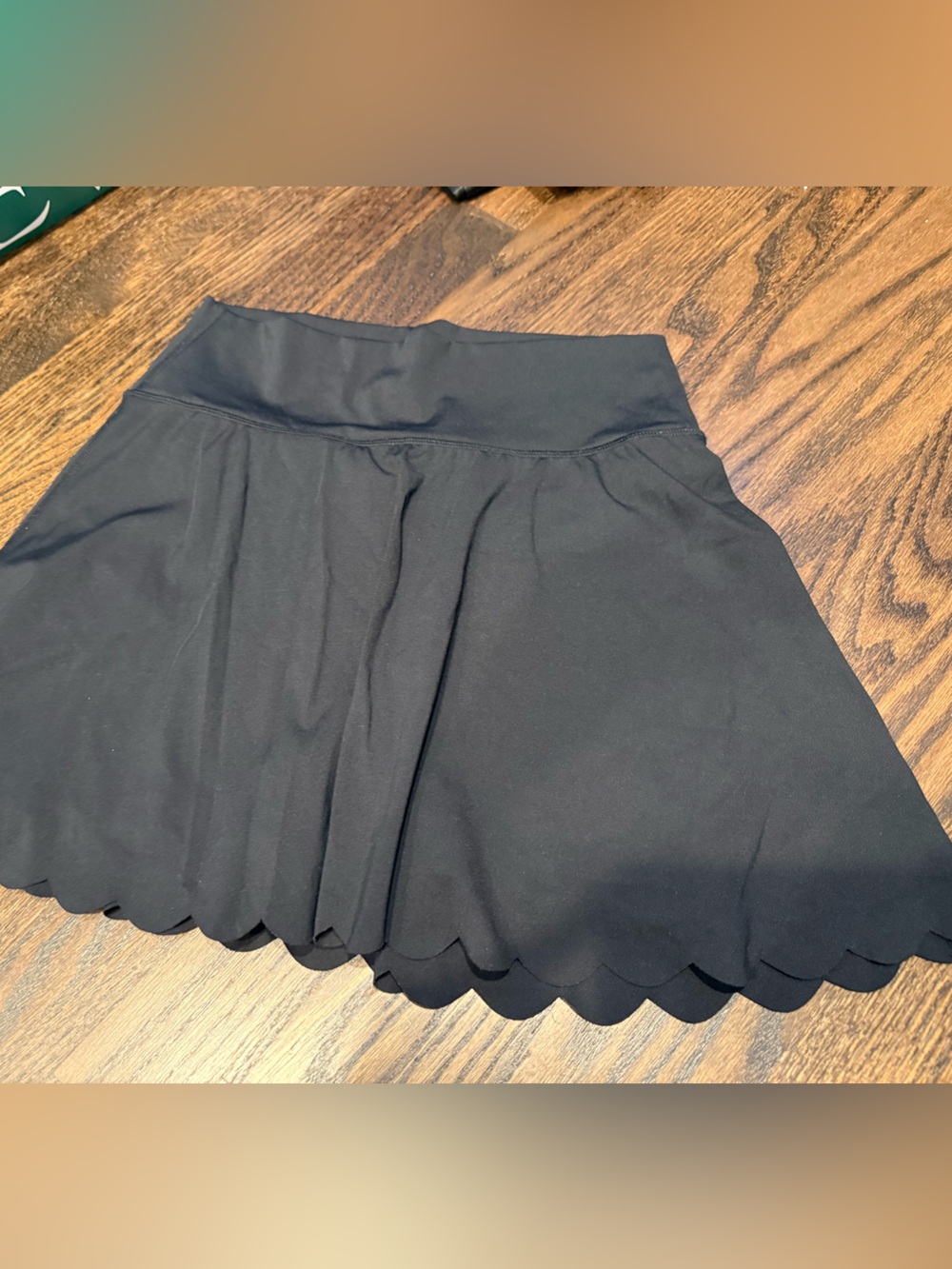 Black Scalloped Hem A-Line Skort